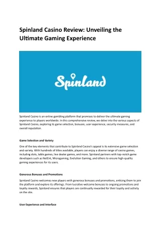 Spinland Casino Review: Unveiling the Ultimate Gaming Experience