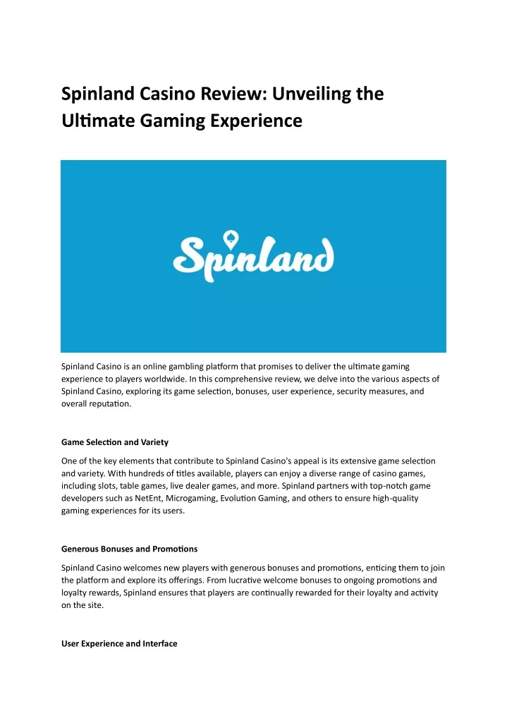spinland casino review unveiling the ultimate