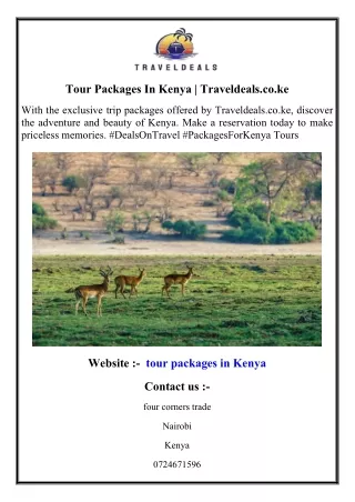 Tour Packages In Kenya  Traveldeals.co.ke