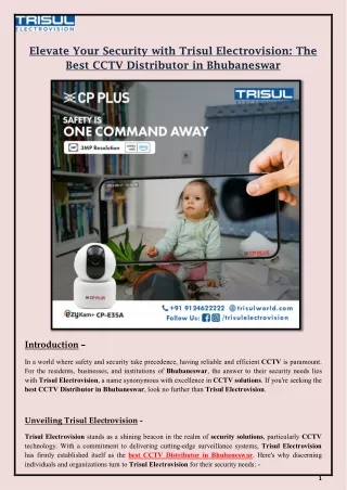 Elevate Your Security with Trisul Electrovision The Best CCTV Distributor in Bhubaneswar