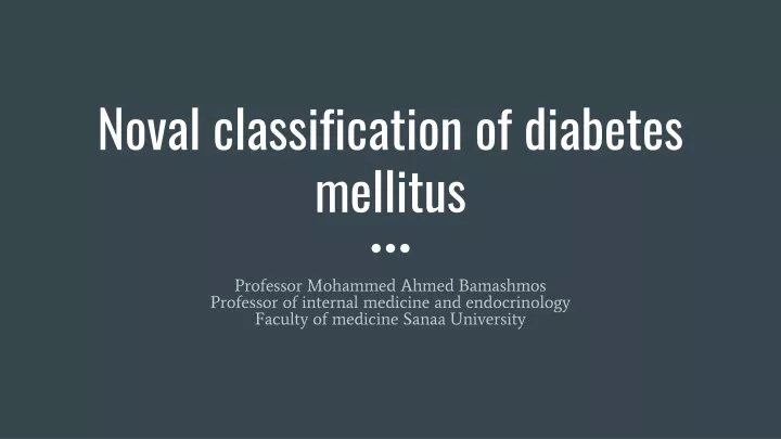 noval classification of diabetes mellitus