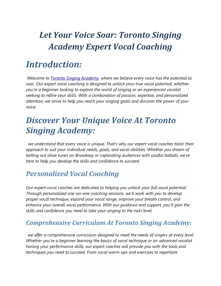 let your voice soar toronto singing academy