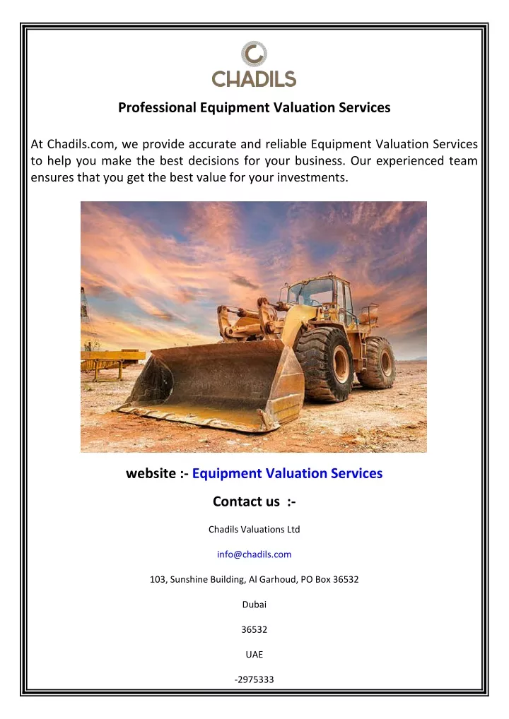 professional equipment valuation services