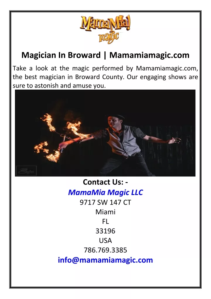 magician in broward mamamiamagic com