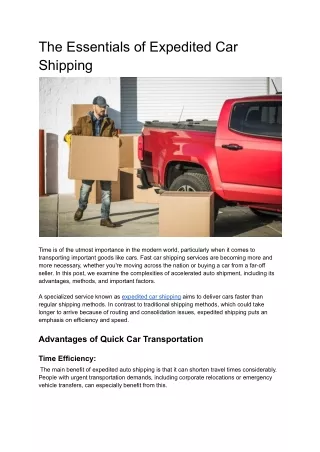 The Essentials of Expedited Car Shipping