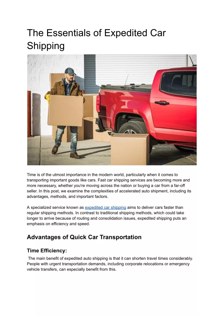 the essentials of expedited car shipping