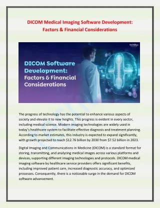 DICOM Medical Imaging Software Development Factors & Financial Considerations