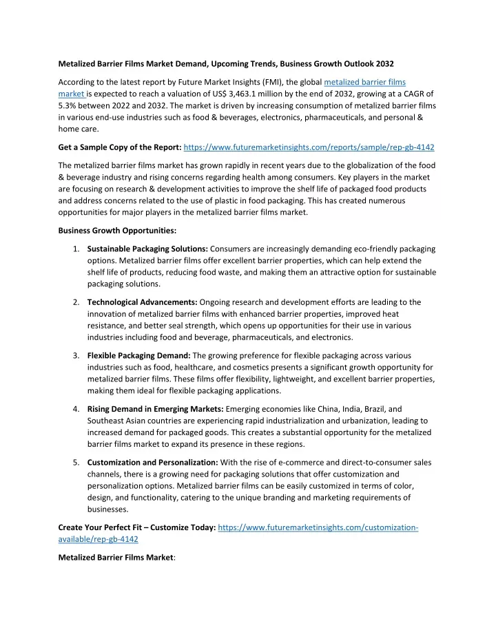 metalized barrier films market demand upcoming