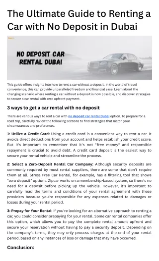The Ultimate Guide to Renting a Car with No Deposit in Dubai 