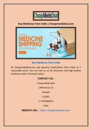 Buy Medicine From India | Cheapmedsdeal.com