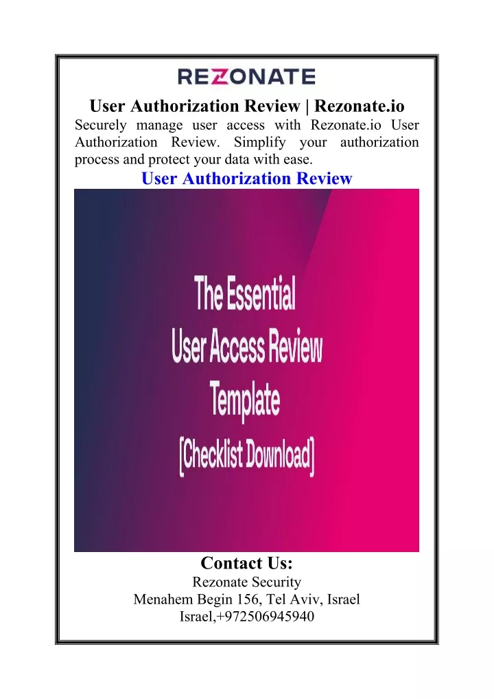 user authorization review rezonate io securely