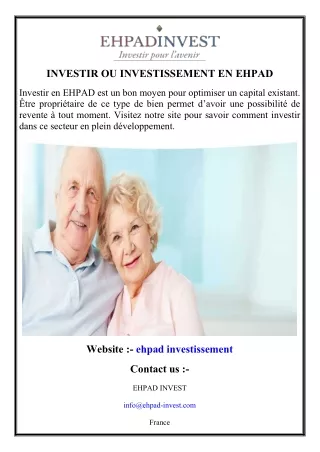 INVESTIR OU INVESTISSEMENT EN EHPAD