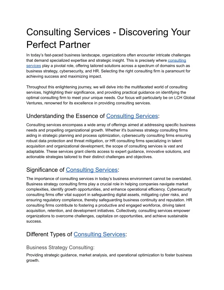 consulting services discovering your perfect