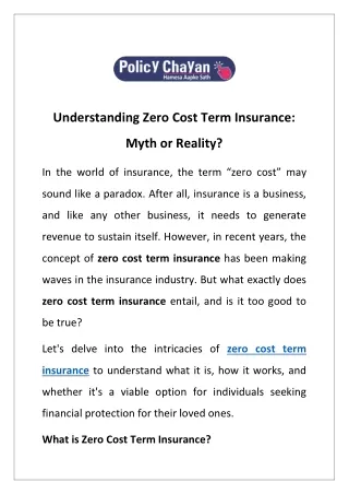 Understanding Zero Cost Term Insurance: Myth or Reality?
