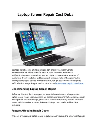 Laptop Screen Repair Cost Dubai