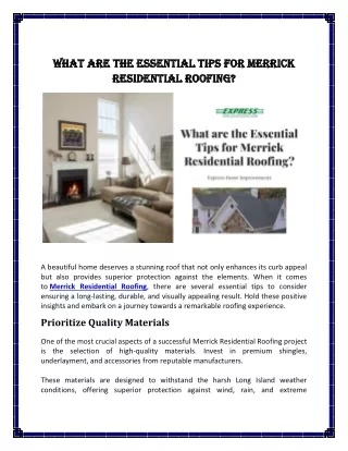 What are the Essential Tips for Merrick Residential Roofing?