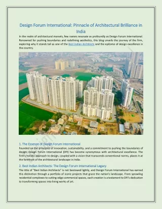 Design Forum International Pinnacle of Architectural Brilliance in India