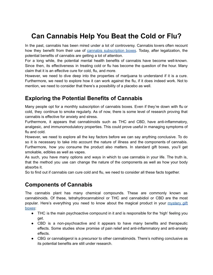 can cannabis help you beat the cold or flu