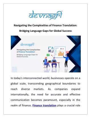 Navigating the Complexities of Finance Translation- Bridging Language Gaps for Global Success