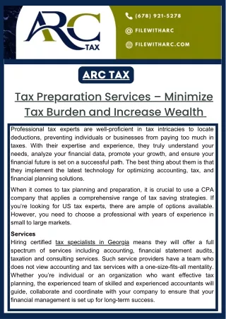 Tax Preparation Services – Minimize Tax Burden and Increase Wealth