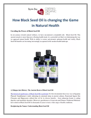 How Black Seed Oil is changing the Game in Natural Health