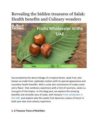 Revealing the hidden treasures of Salak Health benefits and Culinary wonders