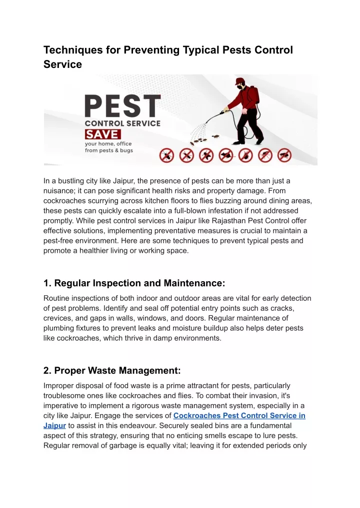 techniques for preventing typical pests control