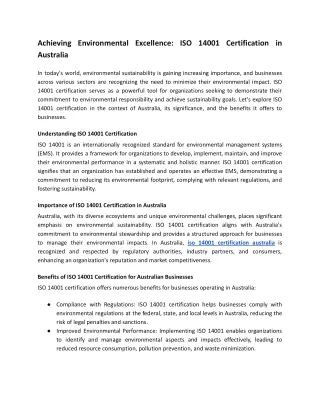 achieving environmental excellence iso 14001