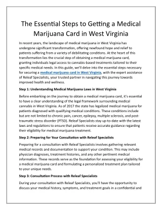 The Essential Steps to Getting a Medical Marijuana Card in West Virginia with Releaf Specialists
