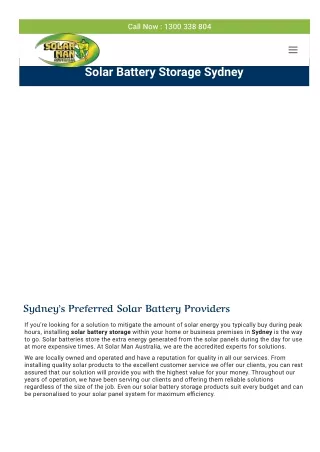 Solar Battery Storage Sydney