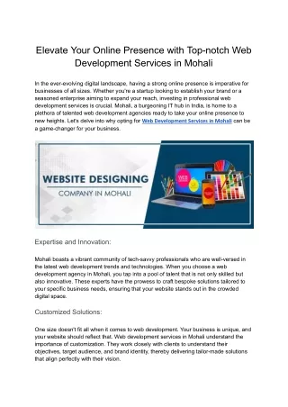 With Web Development Services in Mohali Excellent Solutions