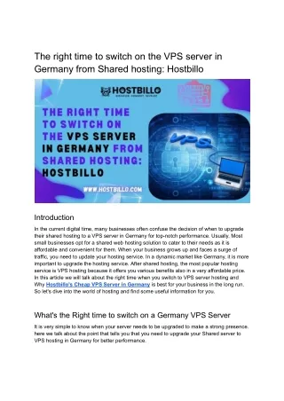 Right time to switch on the VPS server in Germany from Shared hosting: Hostbillo