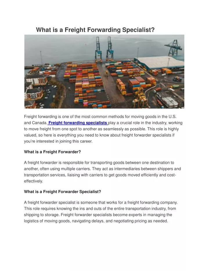 what is a freight forwarding specialist