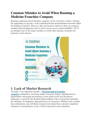 Common Mistakes to Avoid When Running a Medicine Franchise