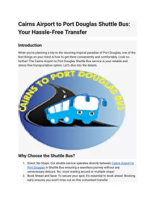 Cairns Airport to Port Douglas Shuttle Bus: Your Hassle-Free Transfer