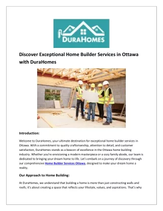 Discover Exceptional Home Builder Services in Ottawa with DuraHomes