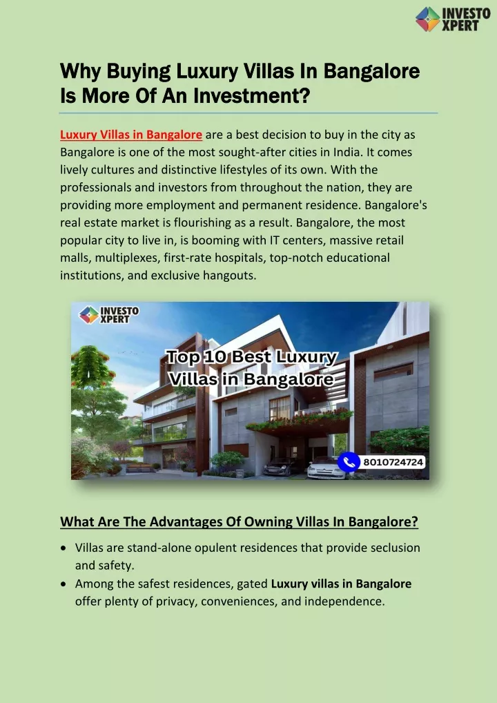 why buying luxury villas in bangalore why buying