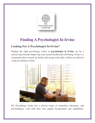 Finding A Psychologist In Irvine
