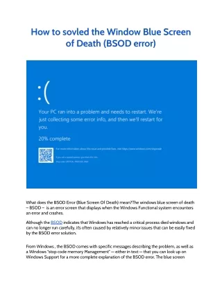 How to sovled the Window Blue Screen of Death (BSOD error)
