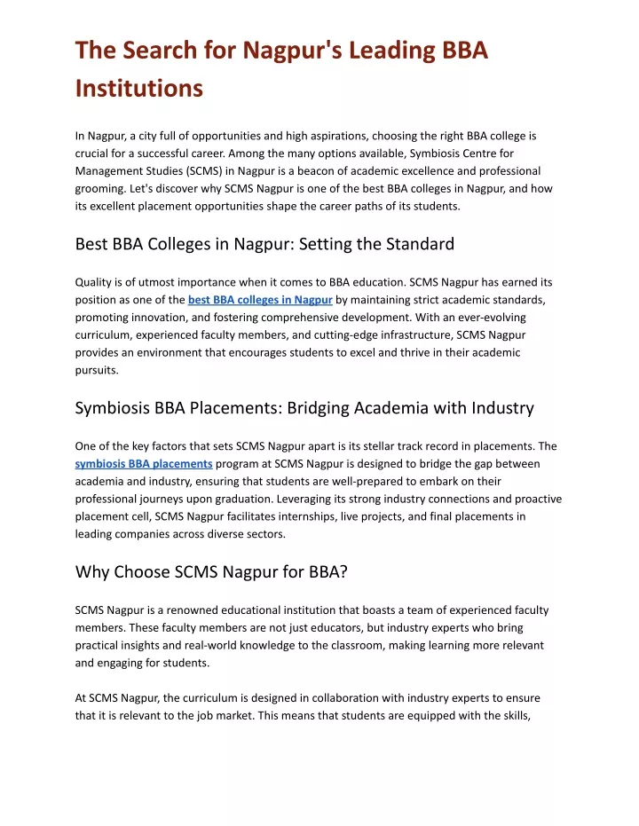 the search for nagpur s leading bba institutions