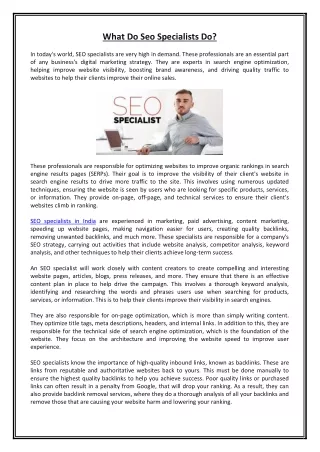 What Do Seo Specialists Do