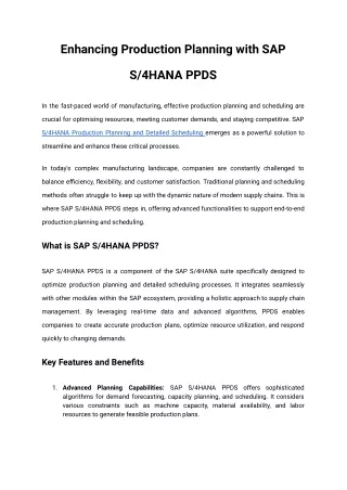 Enhancing Production Planning with SAP S_4HANA PPDS