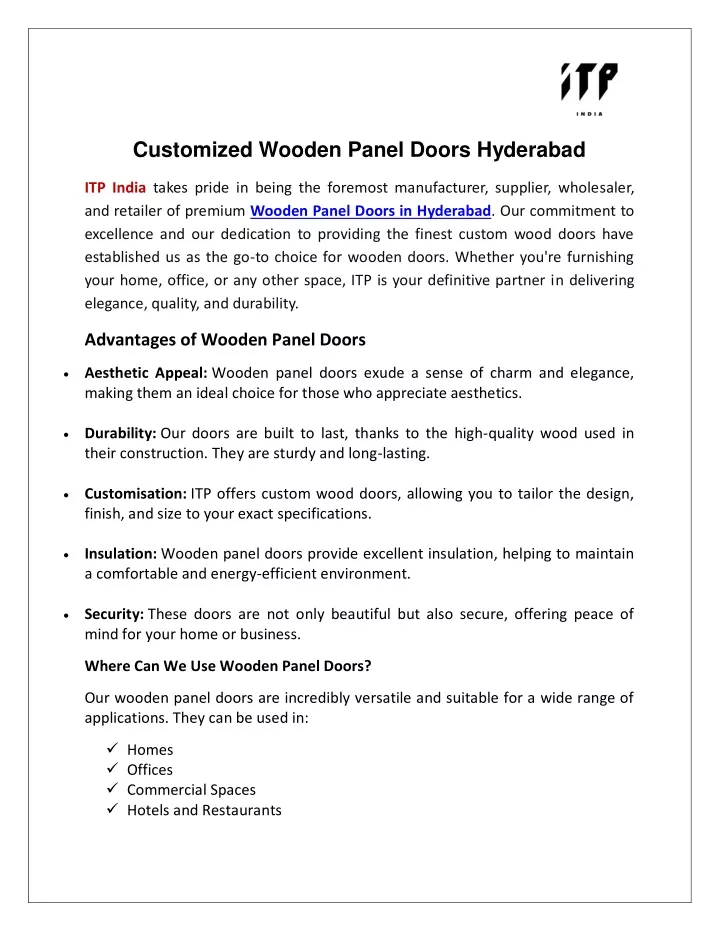 customized wooden panel doors hyderabad