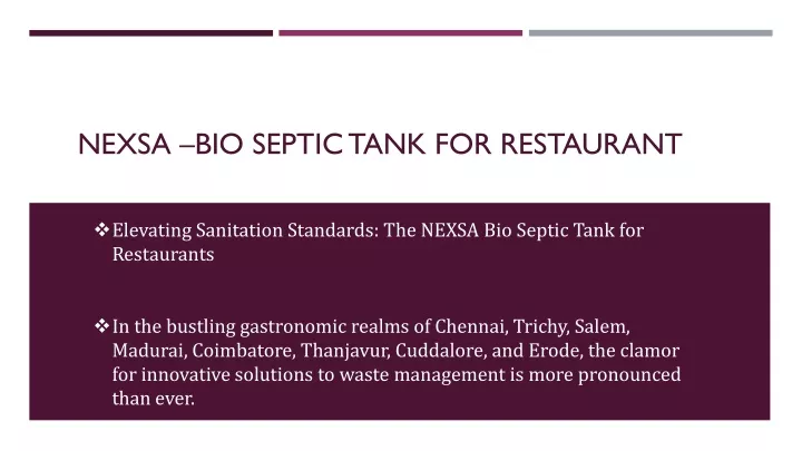 nexsa bio septic tank for restaurant