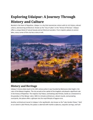 Exploring Udaipur: A Journey Through History and Culture