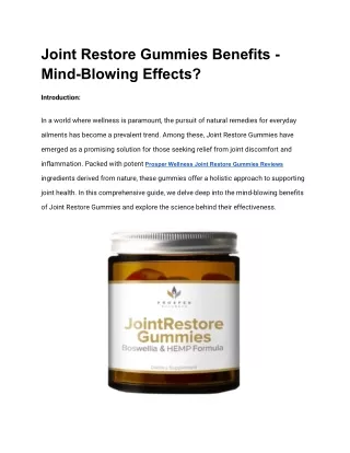 Joint Restore Gummies Benefits - Mind-Blowing Effects?