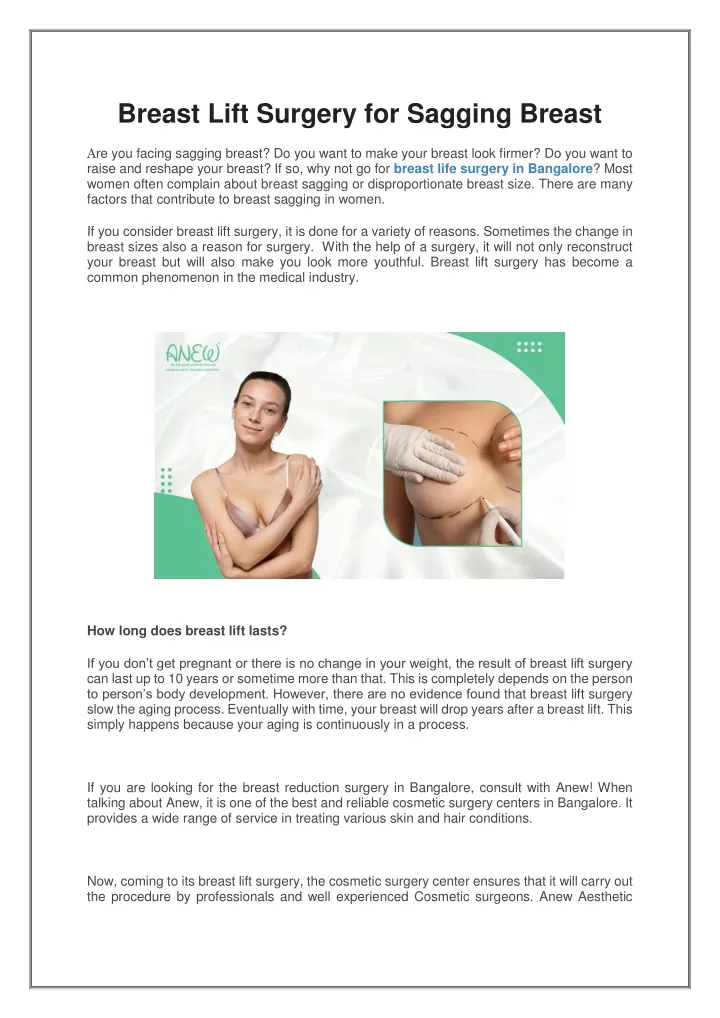 breast lift surgery for sagging breast