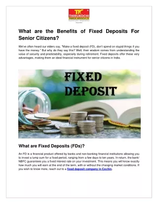 What are the Benefits of Fixed Deposits For Senior Citizens?