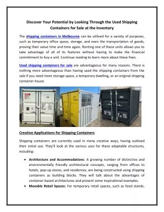 Discover Your Potential by Looking Through the Used Shipping Containers for Sale at the Inventory