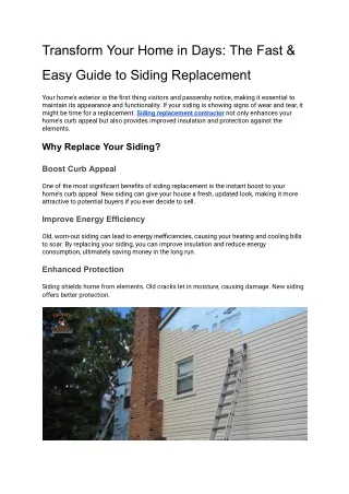 Transform Your Home in Days_ The Fast & Easy Guide to Siding Replacement